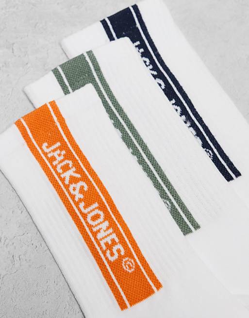 Men Jack & Jones 3 pack athletic socks with logo in white