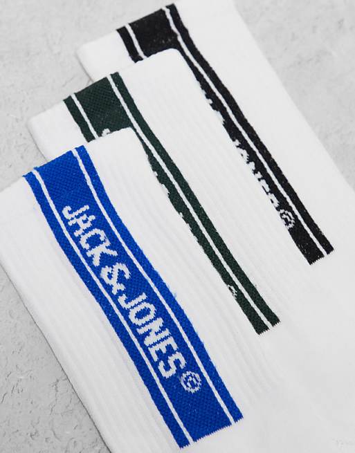Men Jack & Jones 3 pack athletic socks with logo in white