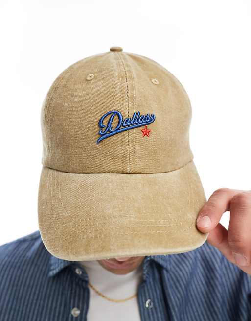 Asos Design Baseball Cap With Embroidery In Khaki