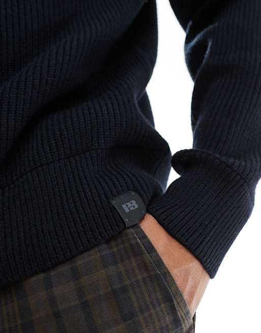 Pull&bear Fisherman Knit Sweater In Black