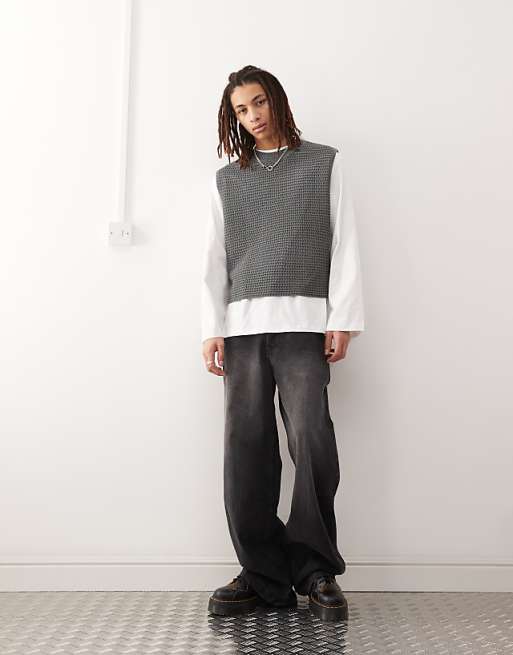 Sweaters Collusion Knitted Oversized Vest In Gray
