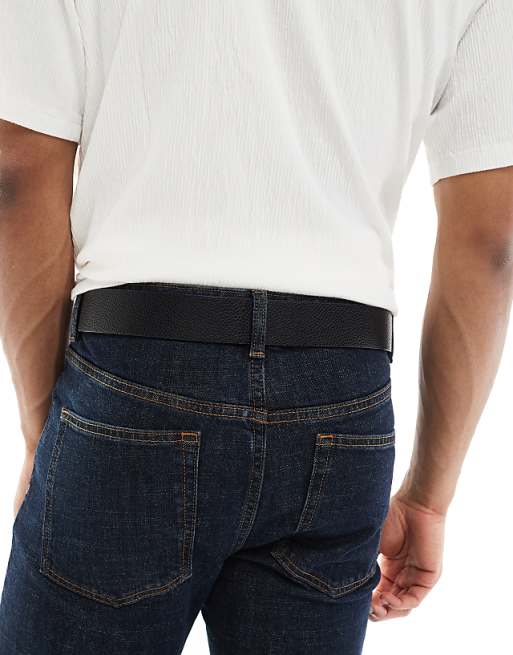Asos Design Plated Buckle Belt In Black Faux Leather