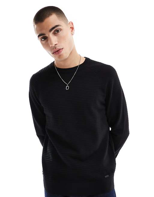 Threadbare Crew Neck Knitted Sweater In Black