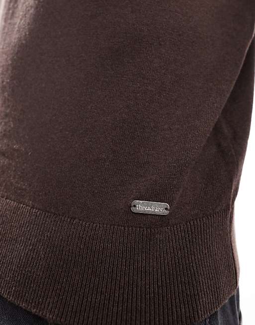 Threadbare 1/4 Zip Sweater In Chocolate Brown