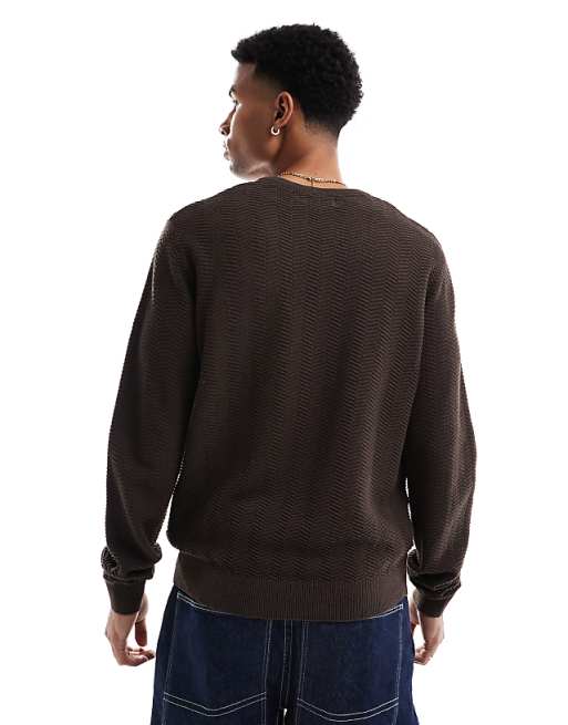Threadbare Crew Neck Knitted Sweater In Chcolate Brown