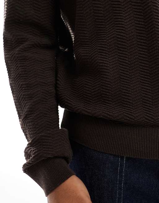 Threadbare Crew Neck Knitted Sweater In Chcolate Brown