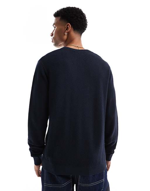 Threadbare Crew Neck Knit Sweater In Navy