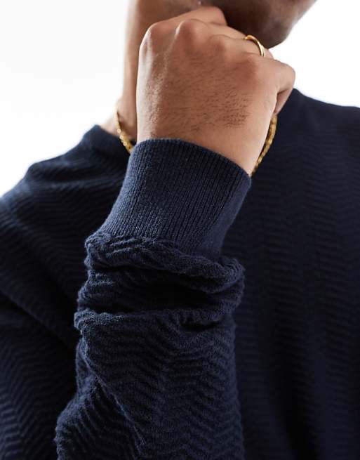 Threadbare Crew Neck Knit Sweater In Navy