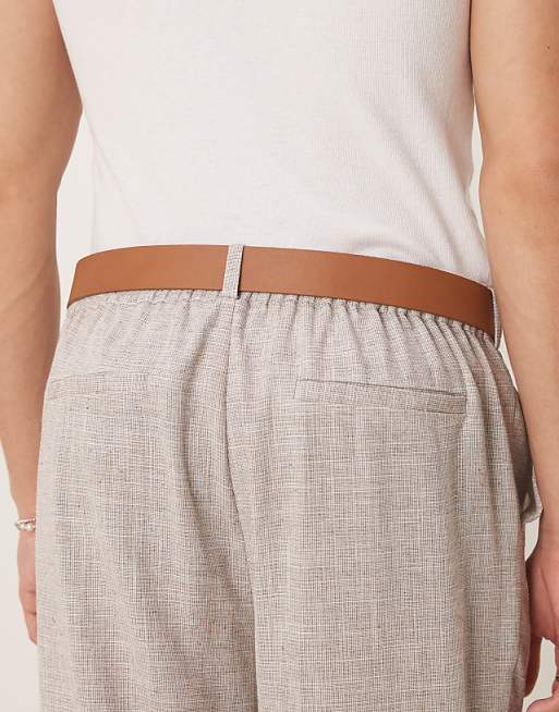 Asos Design Slim Dressy Belt With Contrast Buckle In Tan Faux Leather