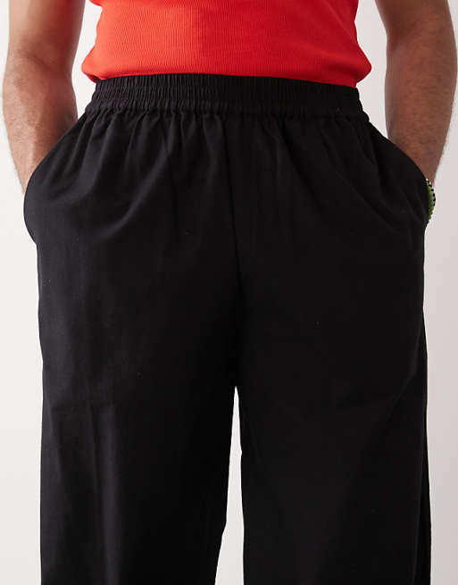 Chino Collusion Relaxed Woven Pants With Linen In Black