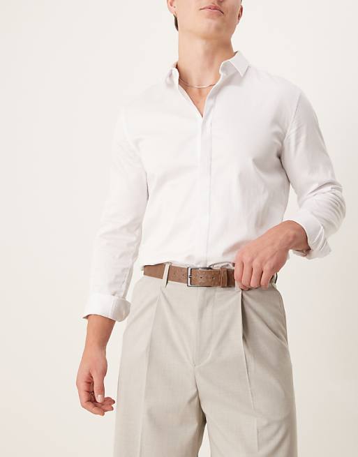 Asos Design Embossed Checkerboard Belt In Brown Faux Leather