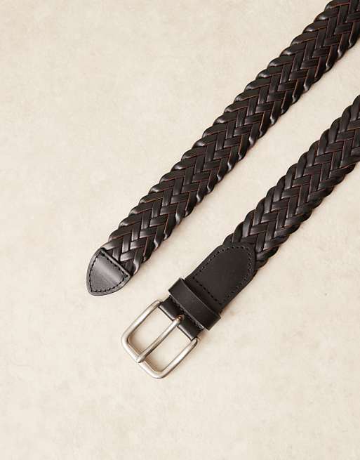 Asos Design Woven Belt In Black Bonded Leather