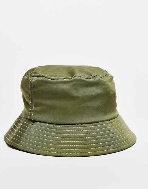 Reclaimed Vintage Nylon Logo Bucket Hat In Khaki Hats & Caps