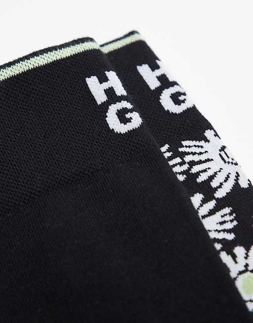 Men HUGO Red 2 pack back logo & daisy socks in black