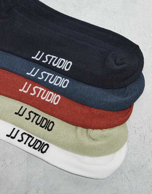 Men Jack & Jones 5 pack ribbed socks in gray orange white