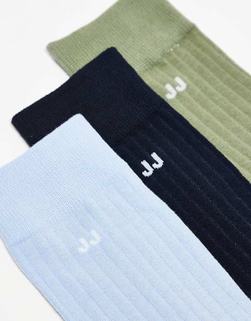 Men Jack & Jones 3 pack ribbed socks in green navy light blue