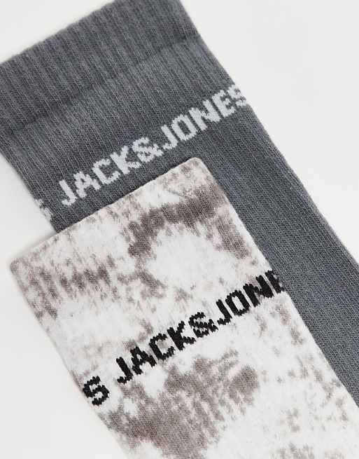 Men Jack & Jones 2 pack sport socks in green tie dye and cream