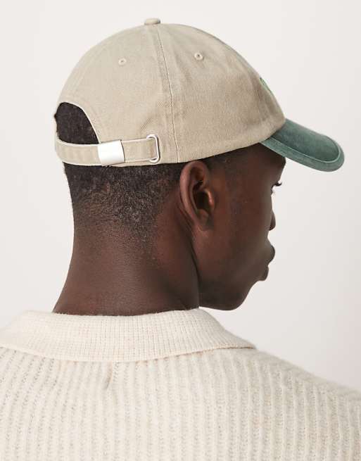 Asos Design Cap With New York Emroidery In Stone With Green Contrast Peak