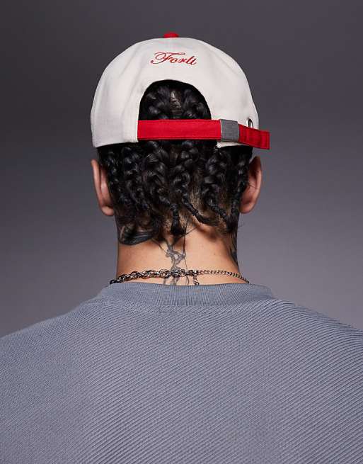 Asos Design Cap With Rope Detail And Embroidery In White With Contrast Peak