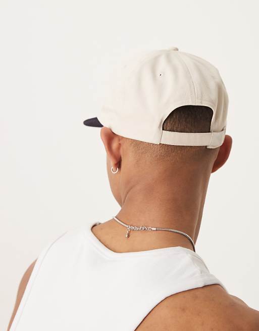 Asos Design Cap With Embroidery Detail And Contrast Peak In Ecru And Navy