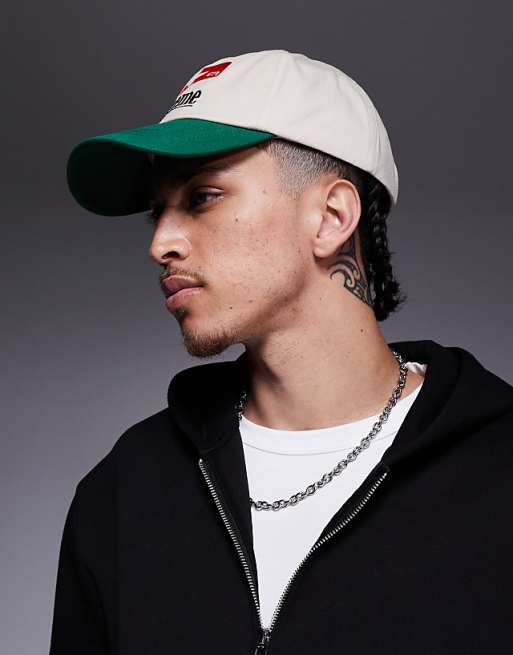 Asos Design Cap With Embroidery And Contrast Peak In Ecru
