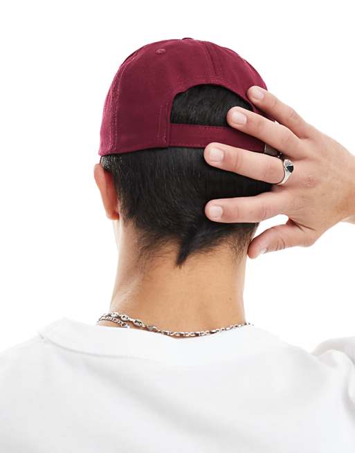 Asos Design Room Service Logo Embroidered Cap In Burgundy