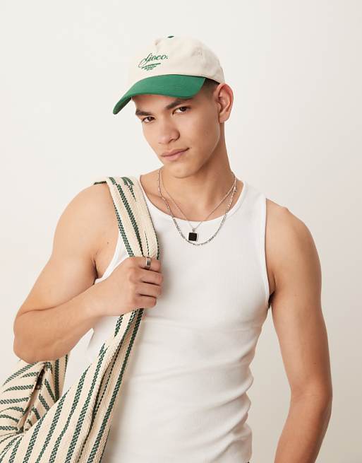 Asos Design Embroidered Logo Cap In Ecru And Green