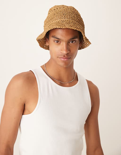 Asos Design Straw Bucket Hat In Brown