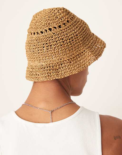 Asos Design Straw Bucket Hat In Brown