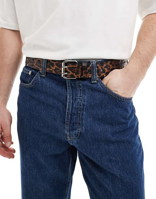 Asos Design Mini Star Belt In Leopard Print