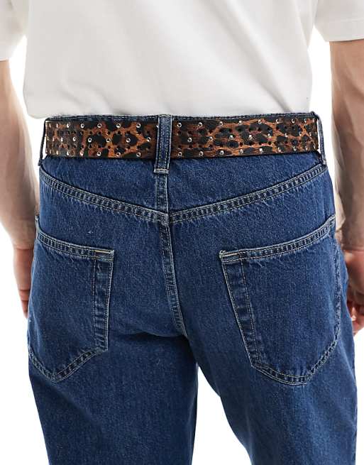 Asos Design Mini Star Belt In Leopard Print