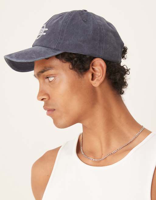 Asos Design Cap With Embroidery In Washed Blue