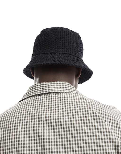 Asos Design Textured Bucket Hat In Black