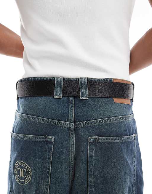 Asos Design Plated Horse Buckle Belt In Black Pebbled Faux Leather