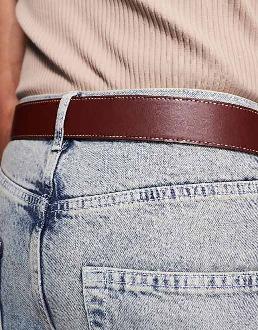 Asos Design Western Belt With Snakeskin Detail In Brown Faux Leather