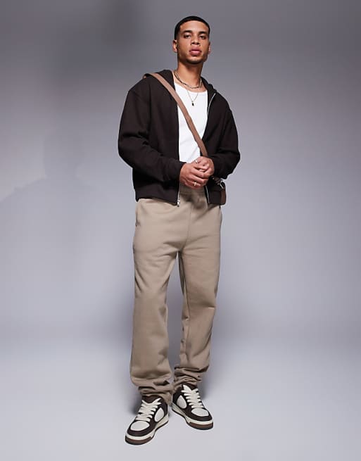 Trousers Asos Design Premium Heavyweight Straight Leg 400gsm In Light Brown