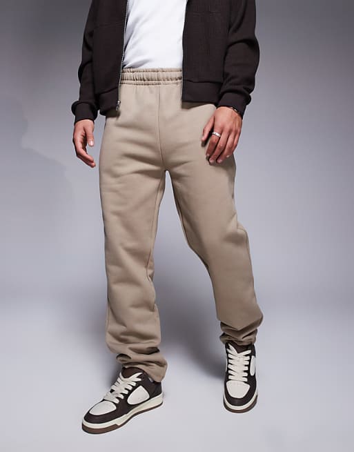 Trousers Asos Design Premium Heavyweight Straight Leg 400gsm In Light Brown