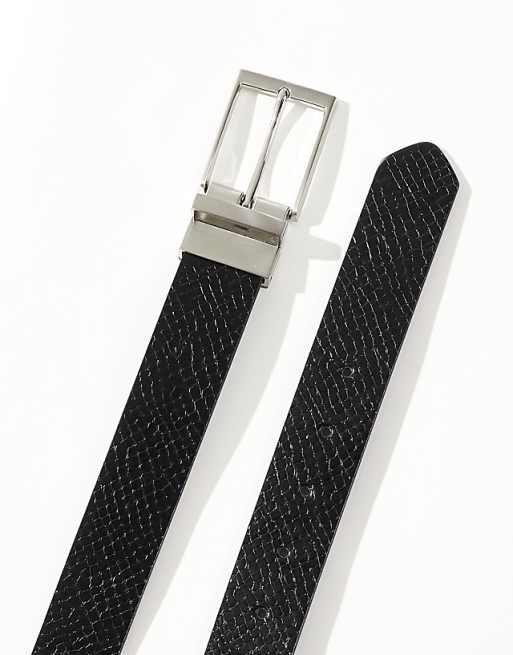 Asos Design Dressy Reversible Belt With Plain Black And Lizard Pattern In Black Faux Leather