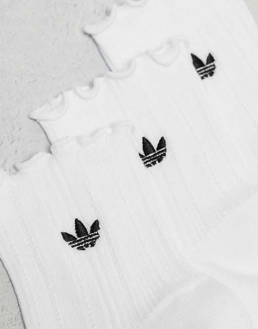 Men adidas Originals ruffle 3 pack quarter socks in white