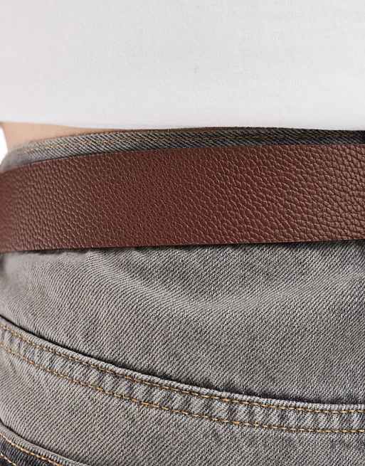 Asos Design Pebbled Smart Belt In Brown