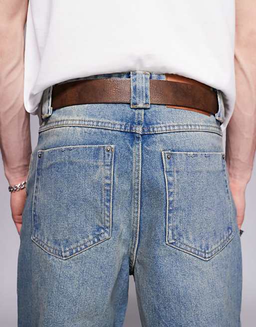 Asos Design Ram Statement Buckle Belt In Brown