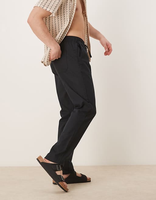 Chino Asos Design Slim Linen Blend Pants In Black