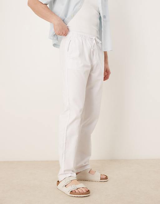 Chino Asos Design Slim Linen Blend Pants In White