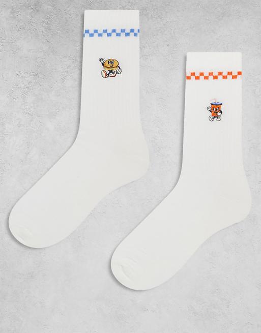 Men ASOS DESIGN 2 pack fast food character graphic sock in ecru
