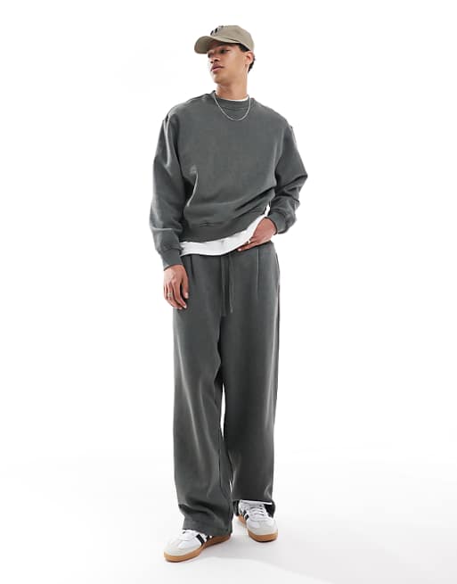 Trousers Asos Design Heavyweight In Washed Khaki Green - Part Of A Set