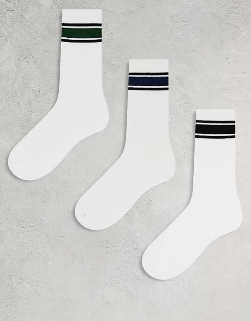 Men Bershka 3 pack striped socks in white