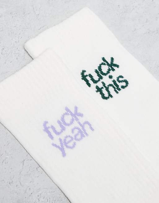 Men ASOS DESIGN 2 pack fuck socks in ecru
