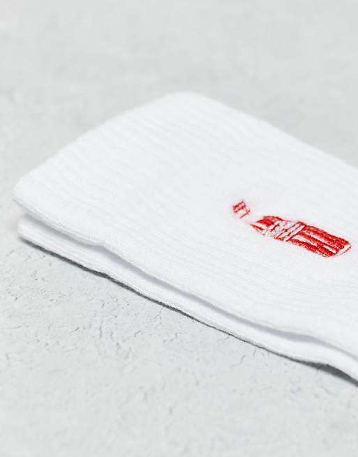 Men ASOS DESIGN Coke bottle embroidery sock in white
