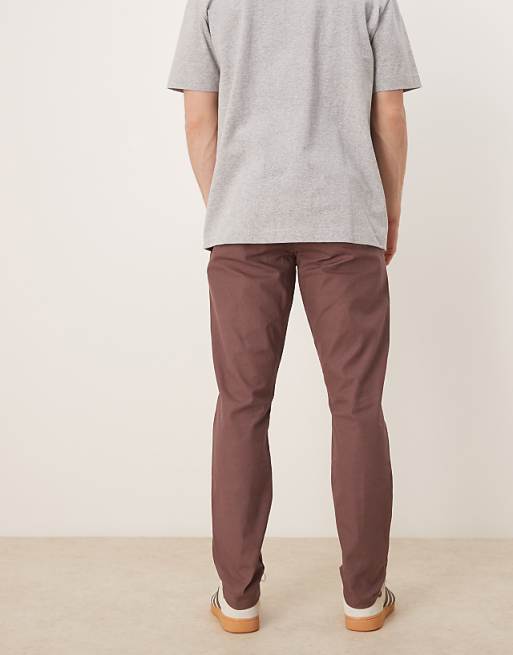 Chino Asos Deisgn Linen Mix Slim Pants With Elastic Waist In Brown
