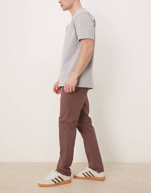 Chino Asos Deisgn Linen Mix Slim Pants With Elastic Waist In Brown